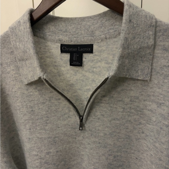Christian Lacroix Light Gray Zip-Up Sweater. Cashmere & Wool blend crewneck - Picture 1 of 7